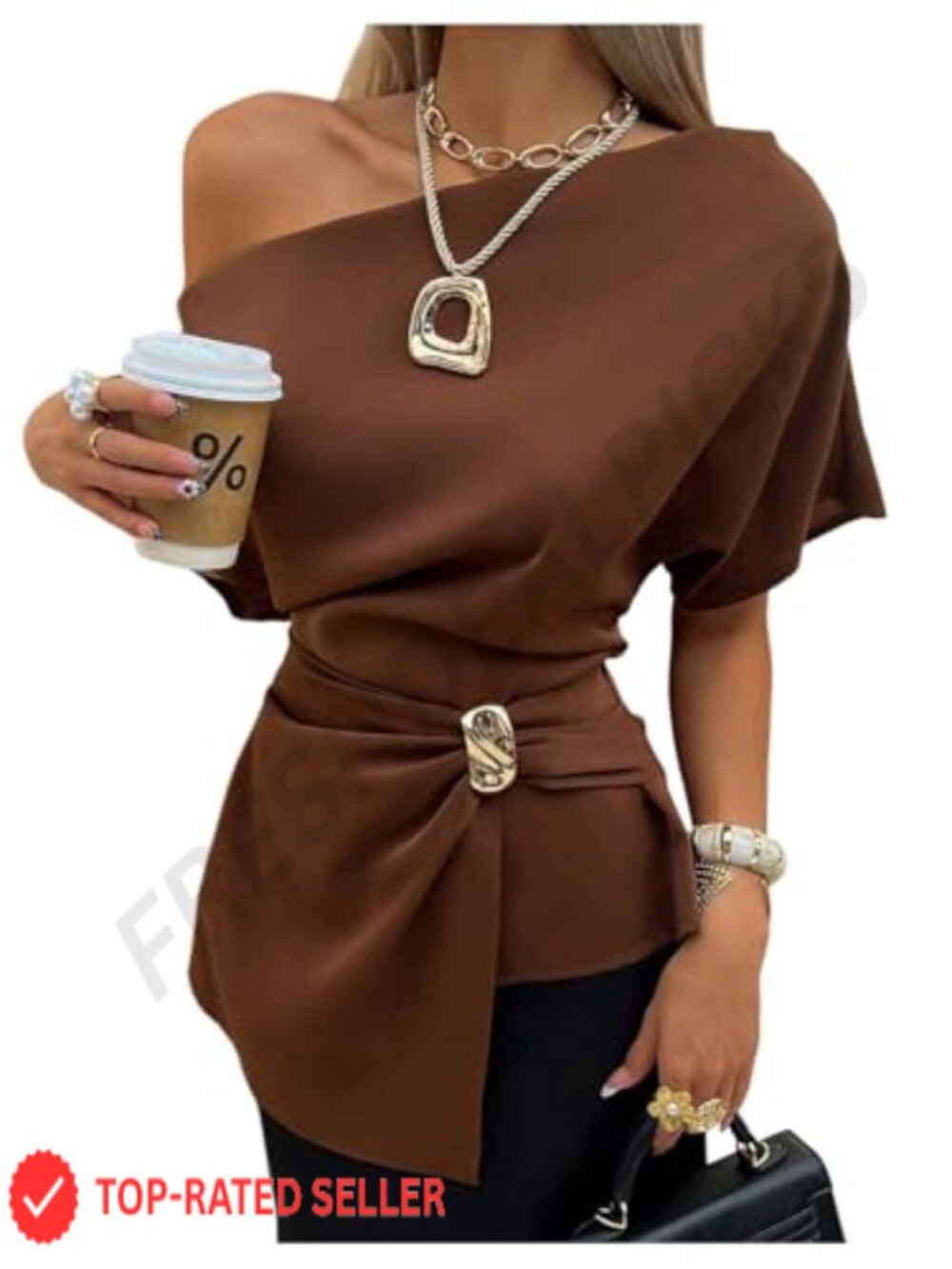 SweatyRocks Off Shoulder Asymmetrical Short Sleeve Ruched Blouse Office